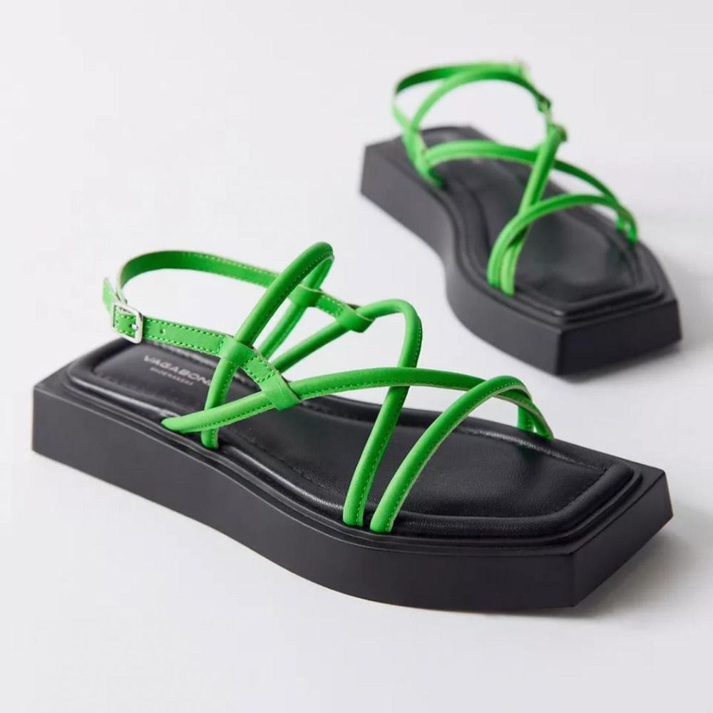 NEW Vagabond Shoemakers evy leather strappy platform sandal in green and black